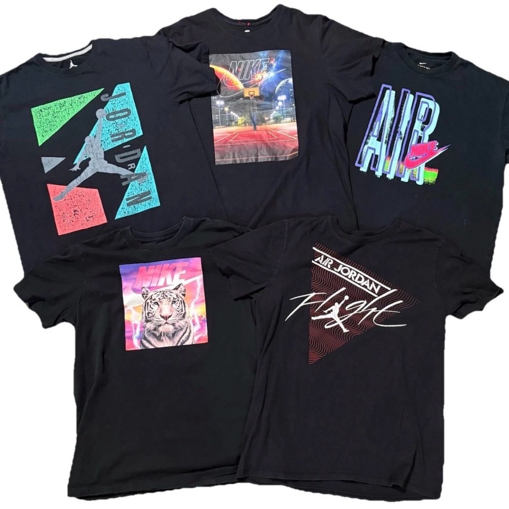 Nike Jordan 5 Pc T-Shirt Bundle. 4 Large 1 Med Preowned 90s Retro Vintage Style